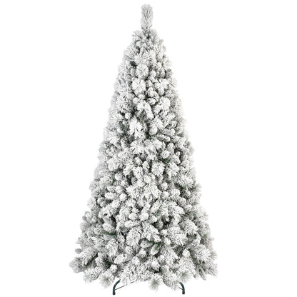 9' White Pre Lit Full Flocked Pine Christmas Tree