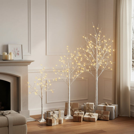 Set Of Three White Pre Lit Sparse Birch Trees