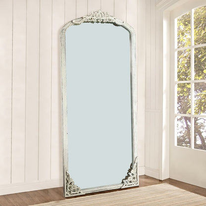 White Wood Arch Freestanding Ornate Framed Accent Mirror
