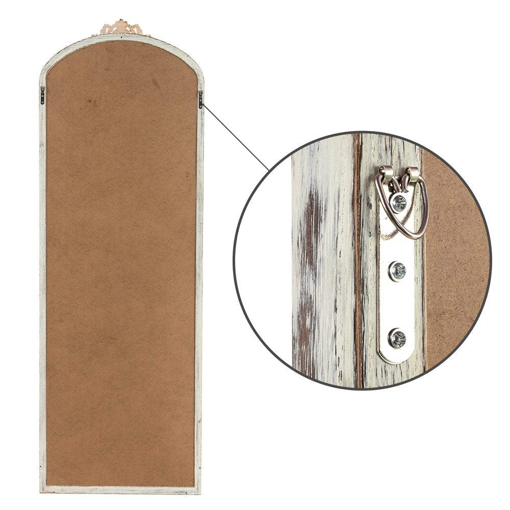 White Wood Arch Freestanding Ornate Framed Accent Mirror