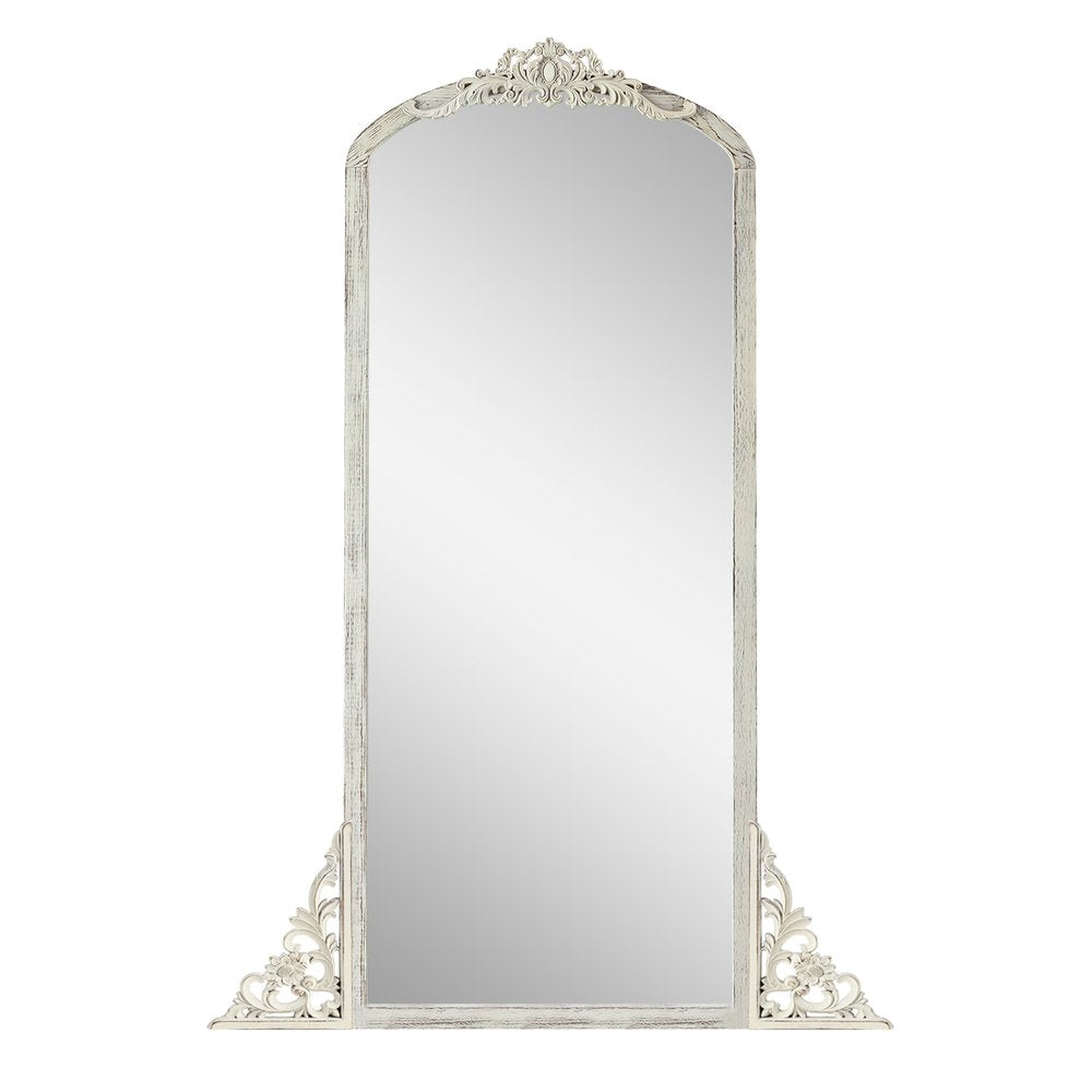 White Wood Arch Freestanding Ornate Framed Accent Mirror