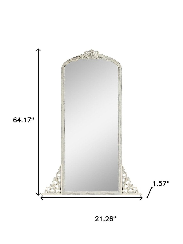 White Wood Arch Freestanding Ornate Framed Accent Mirror