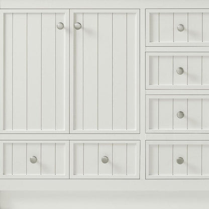 60" White Wood Double Bathroom Vanity With White And Gray Quartz Countertop