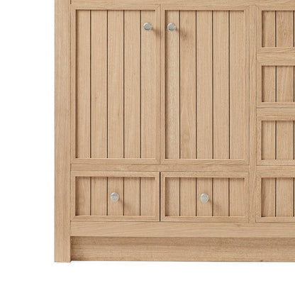 60" Natural Wood Double Bathroom Vanity With White And Gray Quartz Countertop