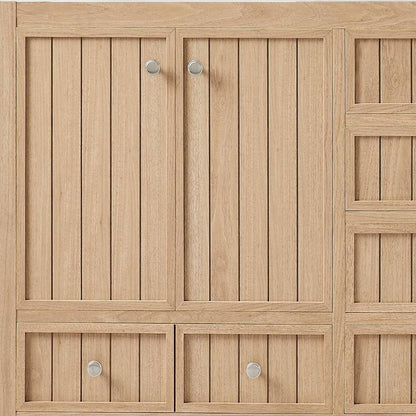 60" Natural Wood Double Bathroom Vanity With White And Gray Quartz Countertop