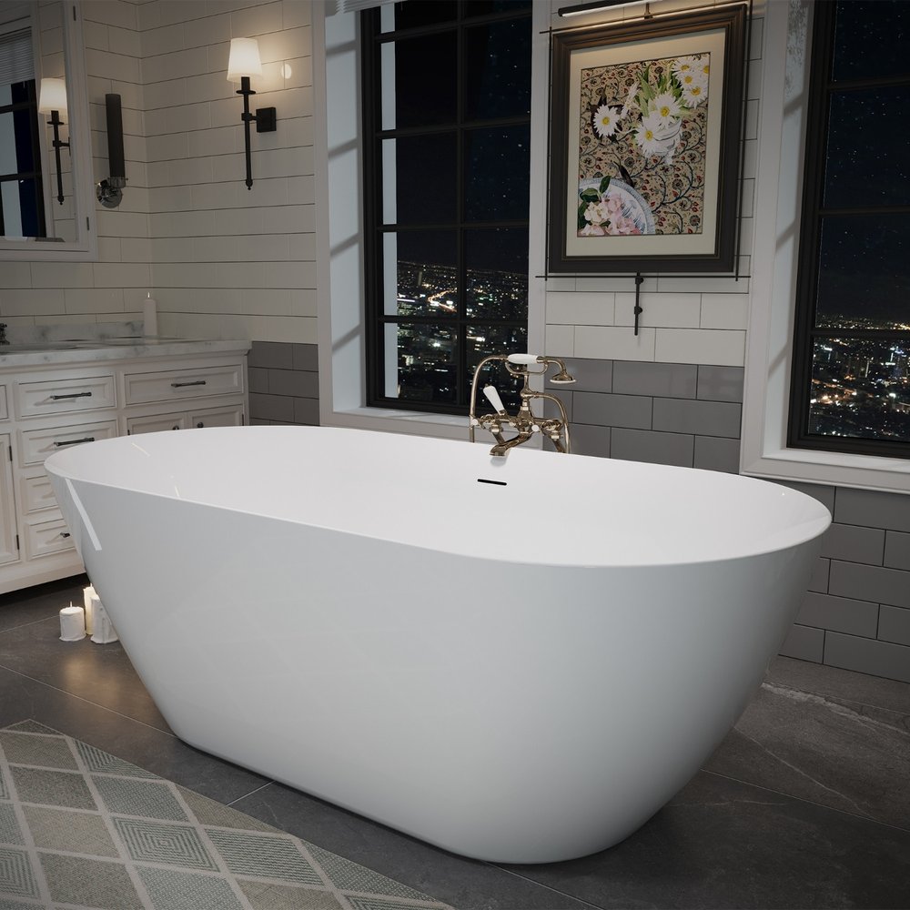 63" White Acrylic Oval Bath Tub