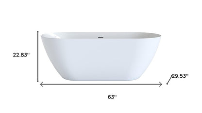 63" White Acrylic Oval Bath Tub