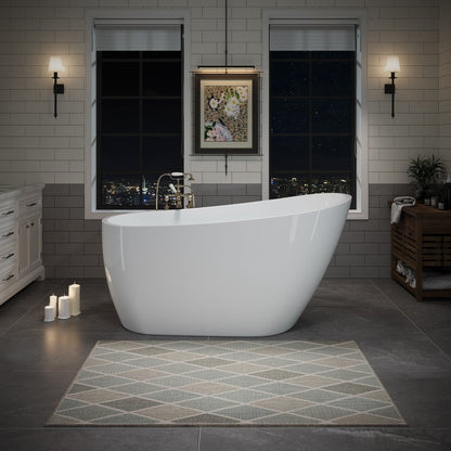 55" White Acrylic Oval Bath Tub