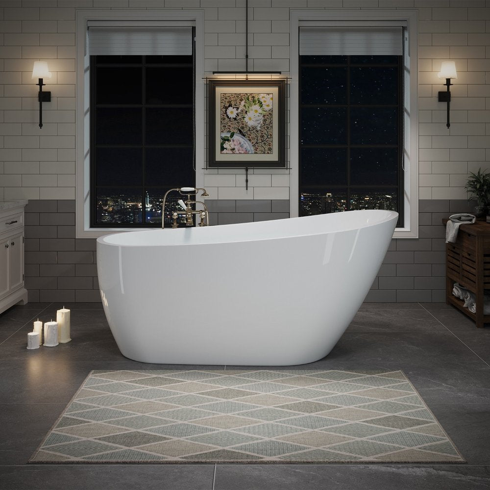 63" White Acrylic Oval Bath Tub