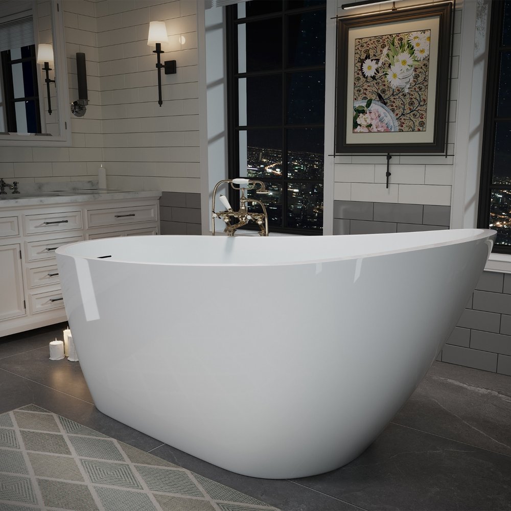 63" White Acrylic Oval Bath Tub